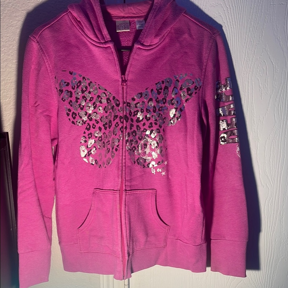 Canyon River Blues Pink and Silver Jacket with Shimmering Butterfly